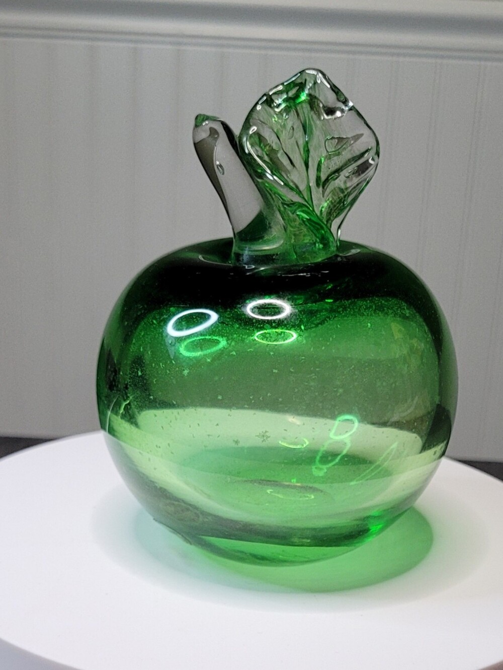 Vintage A. JABŁONSKI Signed Polish Art Lead Crystal Green Apple Paperweight